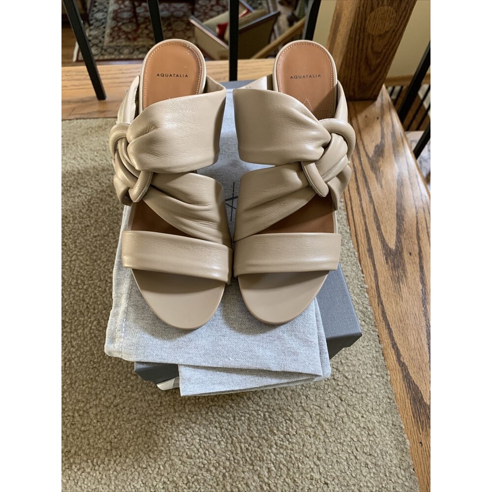 New Aquatalia Women Shoes Beige Sandals Slip ons Leather Ecru size 8